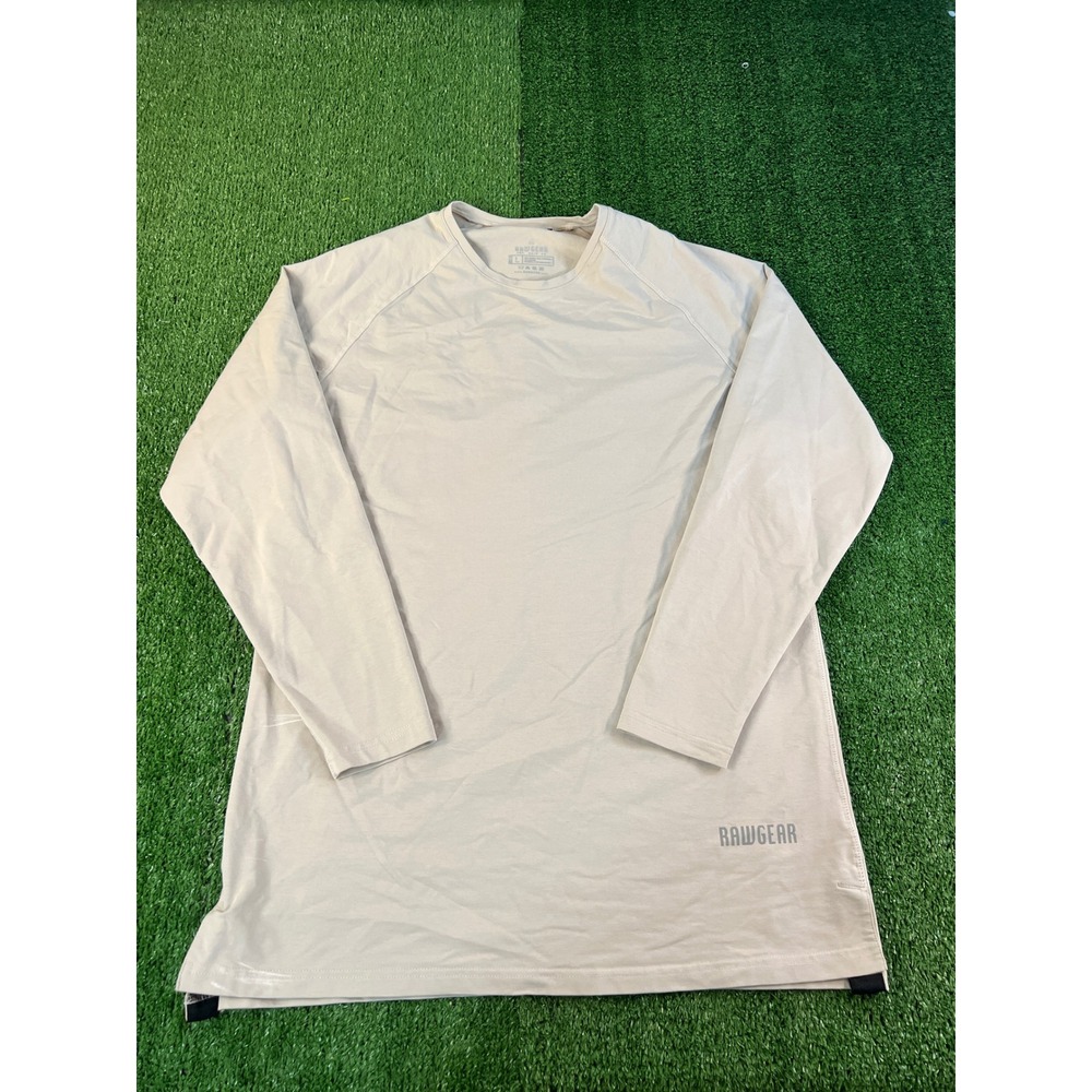 Rawgear Mens Long Sleeve Performance Training Shirt Tan Large Raglan Athletic